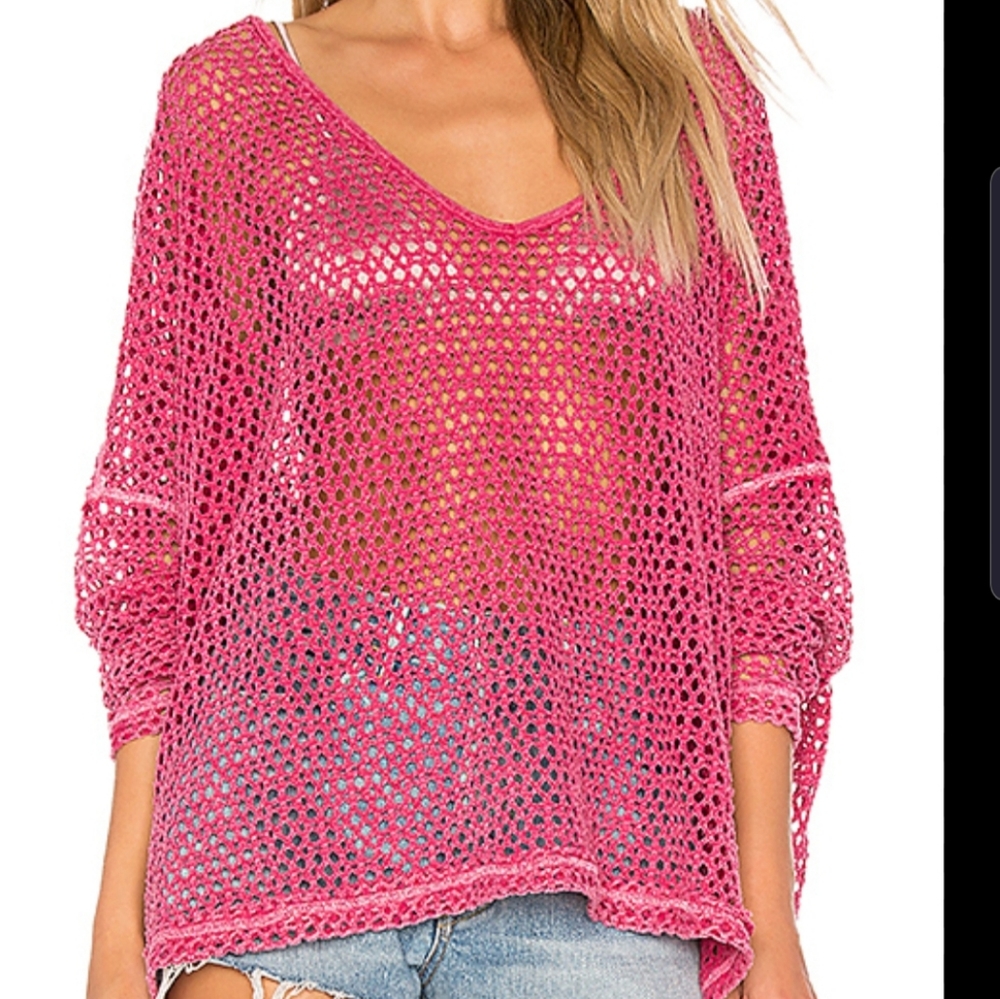 Free People Napa Crochet Sweater in Pink